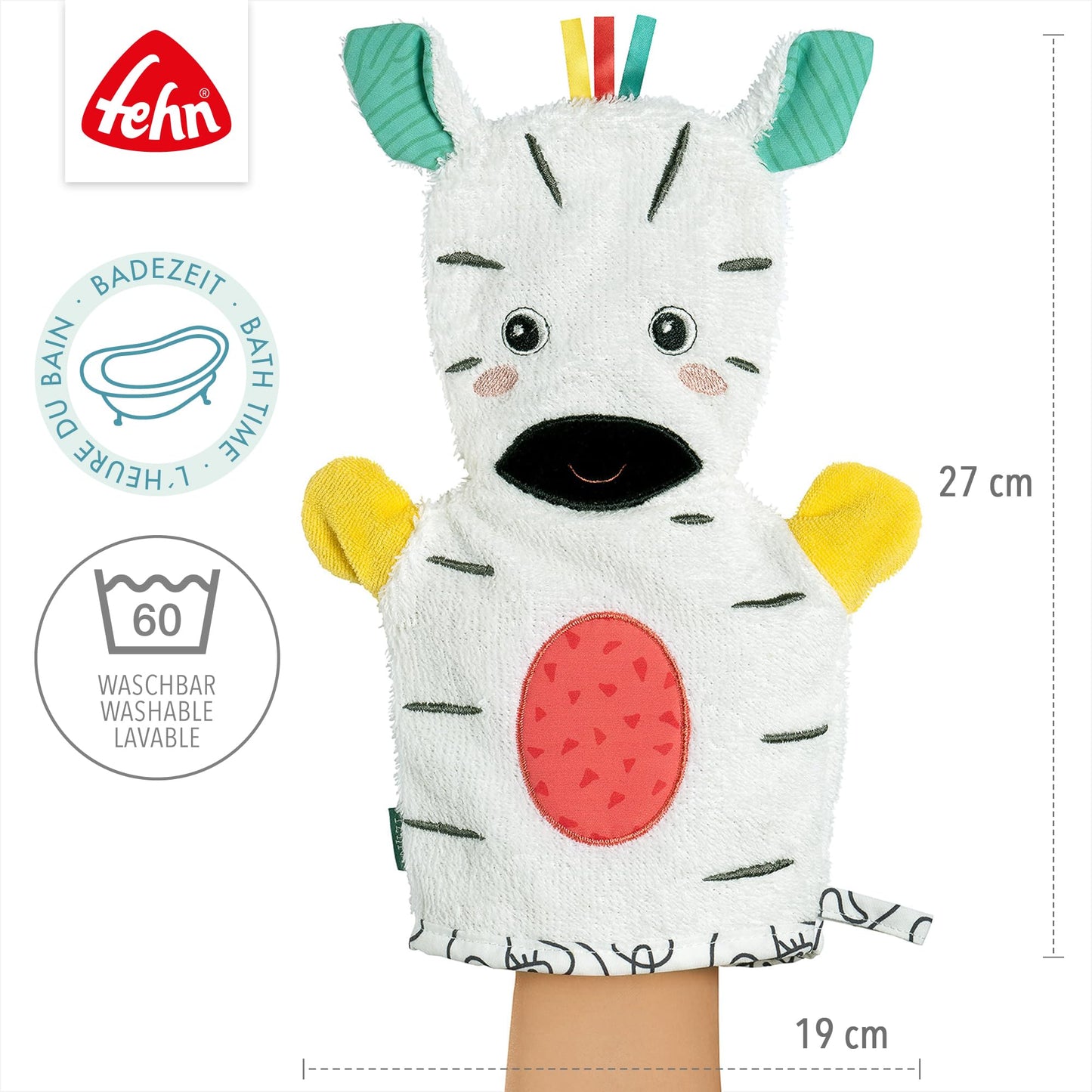 Fehn Waschlappen Lama - Waschhandschuh mit Tiermotiv - Badewannenspielzeug für fröhlichen Badespaß - Babywaschlappen für die Badewanne - weicher Handtuchfrottee für Babys und Kinder ab 0+ Monaten