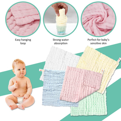 Koo-dib Baby Musselin Waschlappen Tuch Mullwindeln Spucktücher -Handtücher Weiche Neugeborene Gesichtstücher Saugfähig Junge Mädchen Sabberlätzchen 10 Stück 25x25 cm lätzchen