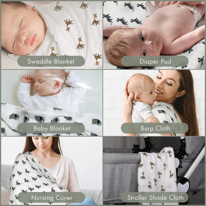 GLLQUEN Musselintücher für Babys, 6 Stück Spucktücher aus Baumwolle 70 cm x 70 cm, saugfähig und atmungsaktiv und ideal zum Reinigen, Abwischen und Abdecken von Neugeborenen