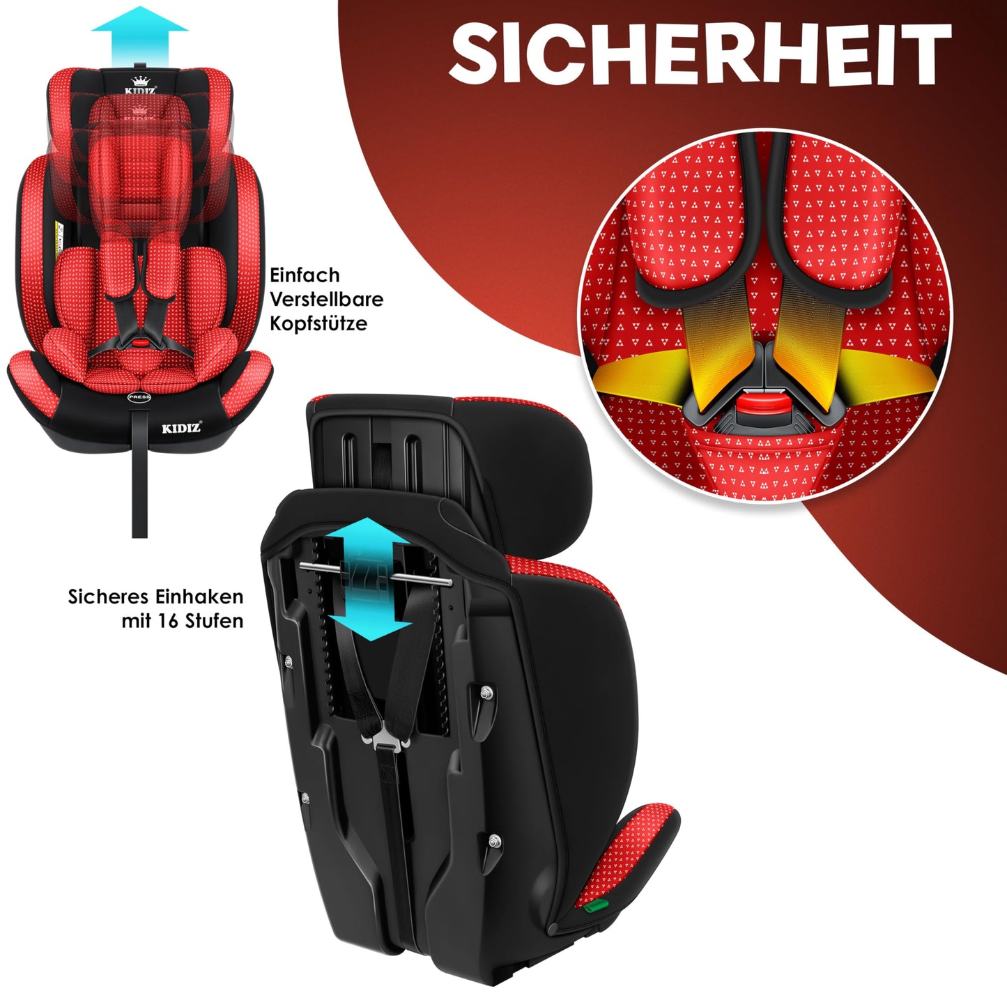 KIDIZ® Autokindersitz Triangle Premium Kindersitz Kinderautositz | Autositz Sitzschale | 9 kg - 36 kg 1-12 Jahre | Gruppe 1/2/3 | universal | zugelassen nach ECE R129/03 | mit Isofix