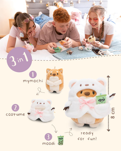 NICI MYMOCHI Kuscheltier Set - Kuscheltier Bär Nomo 8 cm mit Pommes und Bienenkostüm in Geschenkbox, Flauschiges Stofftier zum Kuscheln, Spielen und Liebhaben - 61142
