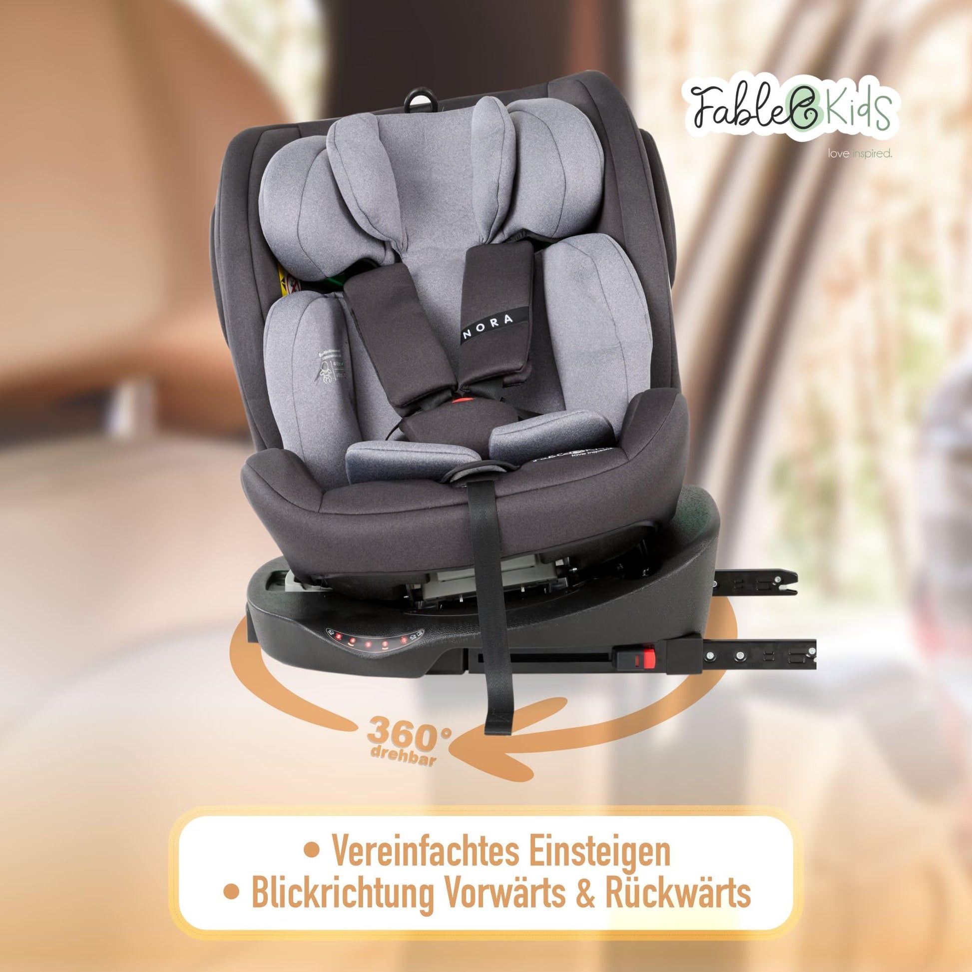 FableKids NORA Kindersitz Grau | 360° drehbarer i-Size Autokindersitz 40–150 cm | Reboarder mit ISOFIX & Stützbein | höhenverstellbare Kopfstütze & Rückenlehne | ECE R129/04 zertifiziert - Meloni2