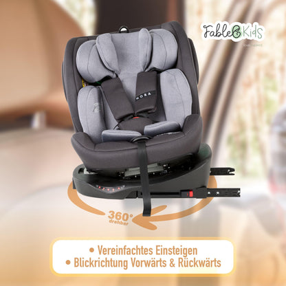 FableKids NORA Kindersitz Grau | 360° drehbarer i-Size Autokindersitz 40–150 cm | Reboarder mit ISOFIX & Stützbein | höhenverstellbare Kopfstütze & Rückenlehne | ECE R129/04 zertifiziert - Meloni2