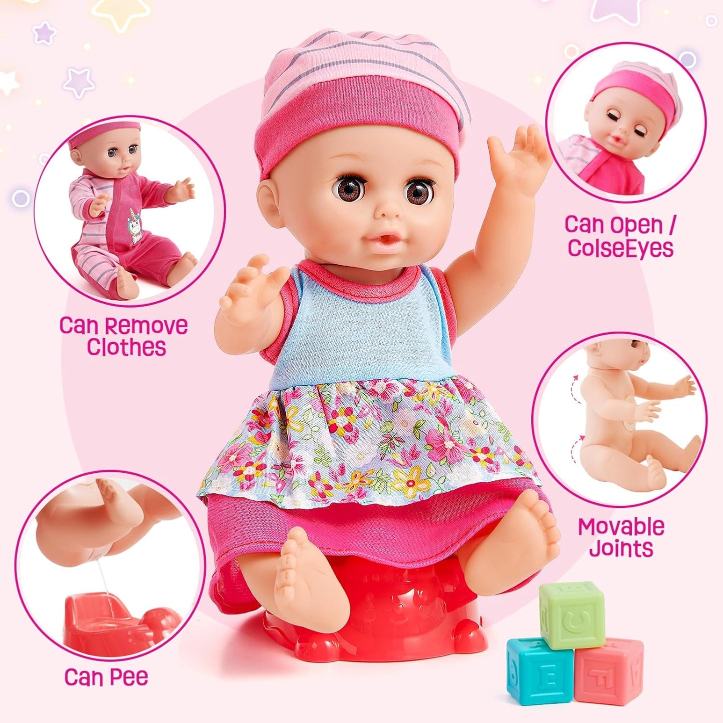 Tacobear Baby Puppe Zubehör Babypuppe Pflegeset Spielzeug,30cm Interaktive Puppen mit Sound, Puppenkleidung, Nippel, Windeln, Kinderbett, Hochstuhl, Spielzeug Geschenk für Mädchen 3 4 5 6 Jahre