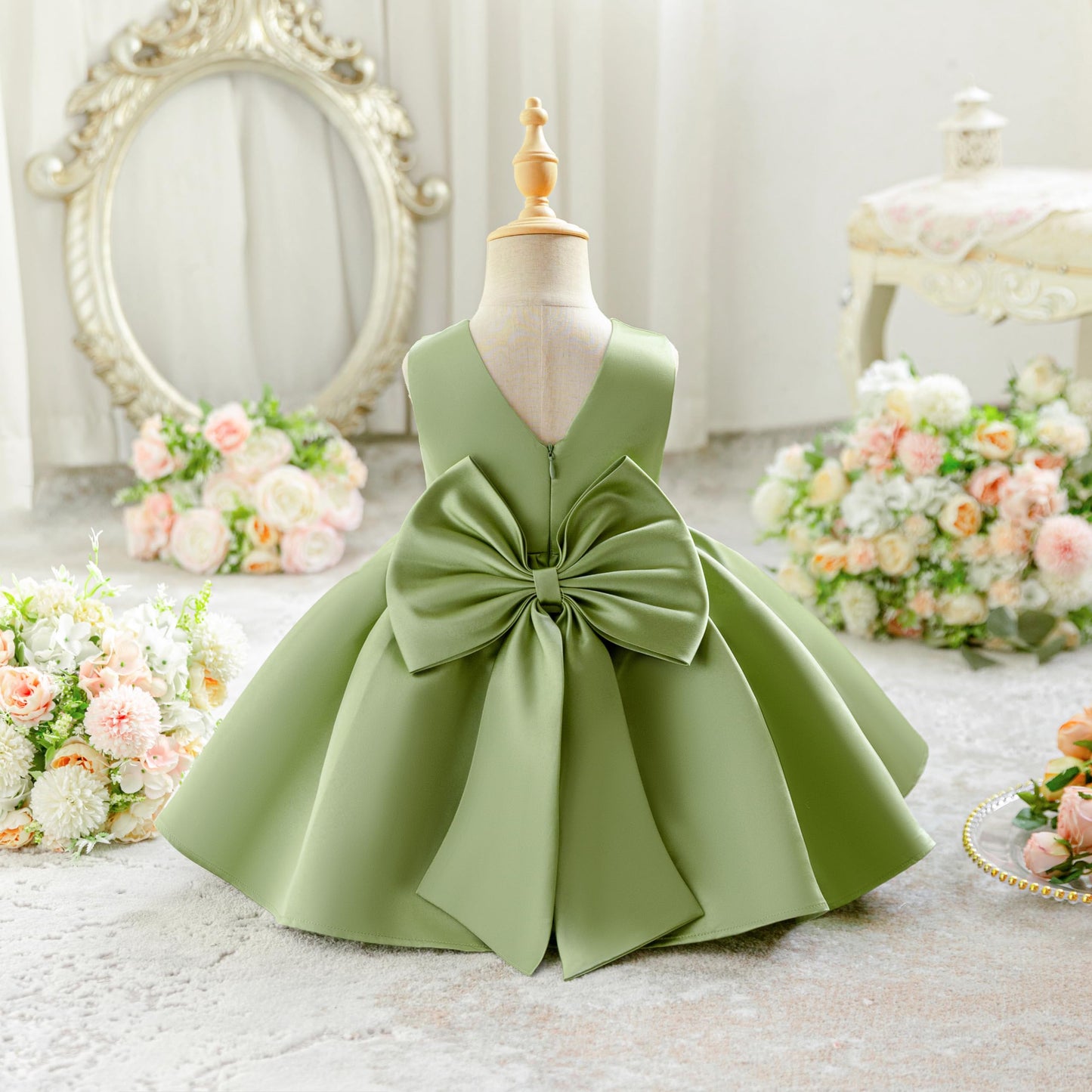 Baby Mädchen Kleid Satin Bowknot A-Linie Taufe Kleid Ärmellos Kleinkind Prinzessin Geburtstag Kleider Kinder Hochzeit Blumenmädchen Kleid Festliche Party Kleid