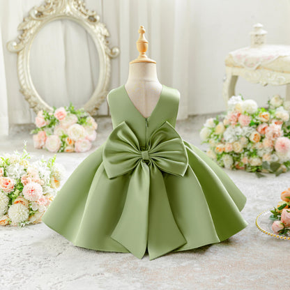 Baby Mädchen Kleid Satin Bowknot A-Linie Taufe Kleid Ärmellos Kleinkind Prinzessin Geburtstag Kleider Kinder Hochzeit Blumenmädchen Kleid Festliche Party Kleid