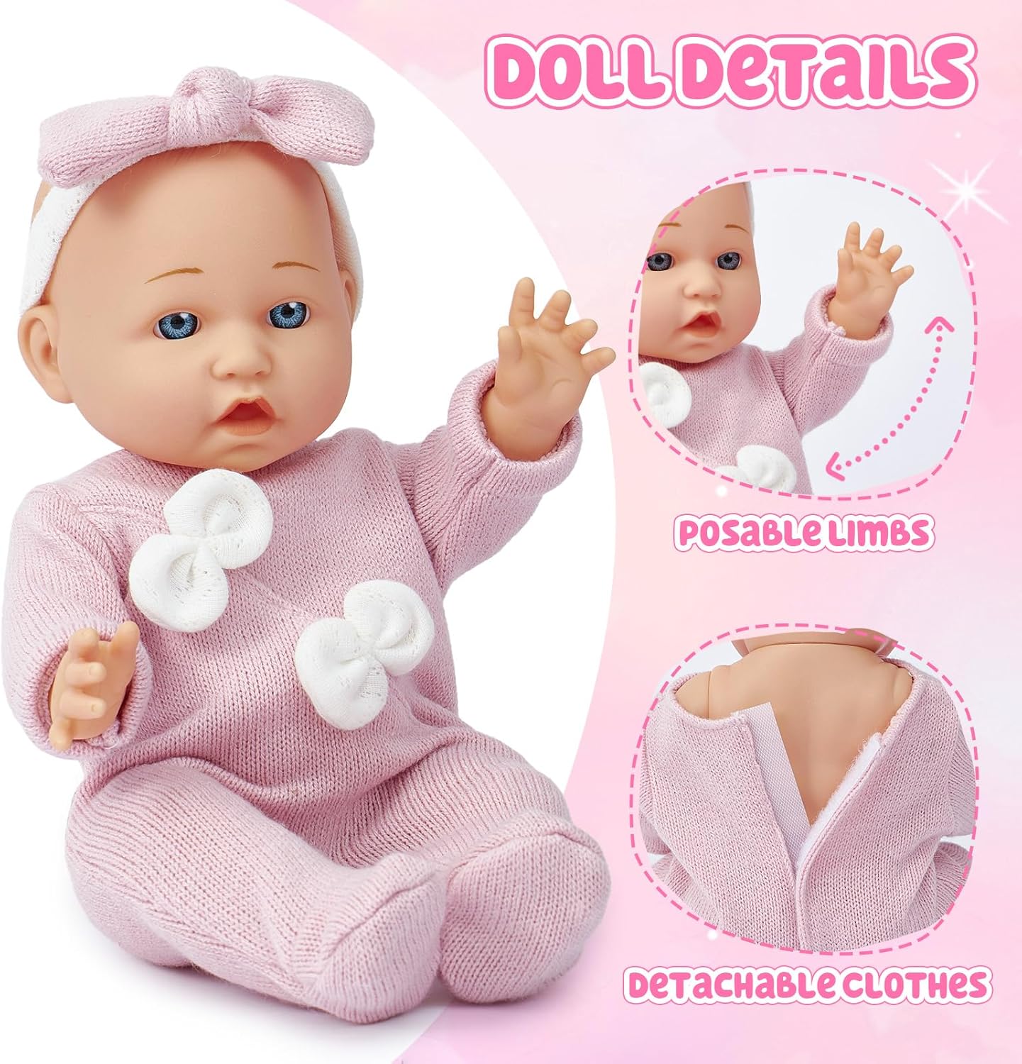 vamei Puppenzubehör Puppen Zubehör mit Puppenbett Puppenwindeln für 36cm Puppen, Tragbares , Geschenk für Mädchen Junge ab 3 Jahren, Rollenspiel Spielzeug