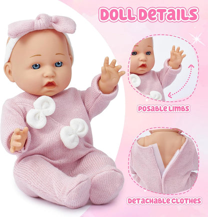 vamei Puppenzubehör Puppen Zubehör mit Puppenbett Puppenwindeln für 36cm Puppen, Tragbares , Geschenk für Mädchen Junge ab 3 Jahren, Rollenspiel Spielzeug