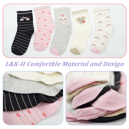 L&K-II 10/12 Paar Kinder Mädchen Socken mit niedlichen Herzmustern Kids Füßlinge Sneakersocken bunt 2825