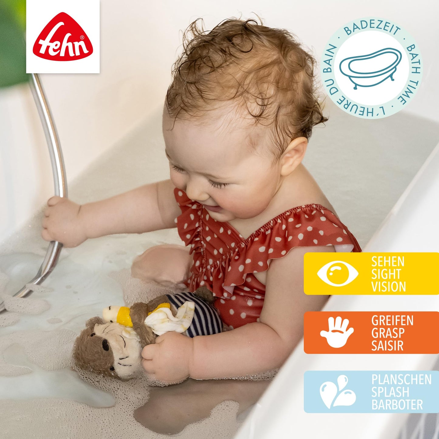 Fehn Badetier Schildkröte Badeschwamm – Kuscheltier Baby Badespielzeug für die Badewanne - Stoff Wasserspielzeug für den Badespaß – Badewannenspielzeug für Babys und Kleinkinder ab 0+ Monaten