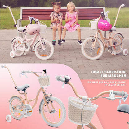 sun baby Mädchenfahrrad Flower Bike Radgröße zur Auswahl, mit Abnehmbarer Schubstange, Kinderfahrrad für Mädchen von 2 bis 6 Jahre