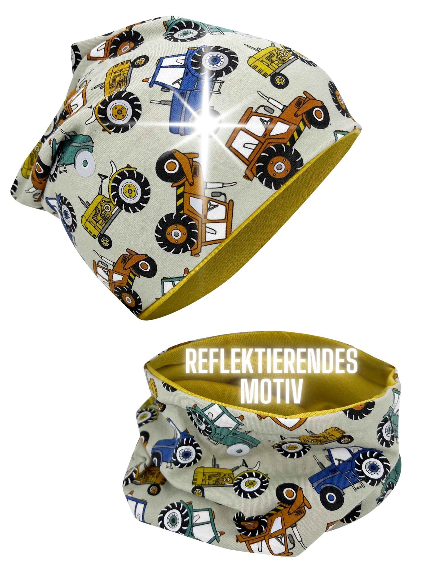 Heckbo 360° Reflector Children's Hat & Loop Scarf Set, Many Designs, 2–8 Years, 95% Cotton, Soft & Easy-Care Stretch Material, for Boys, Girls, Beanie for Spring, Summer, Autumn, Winter