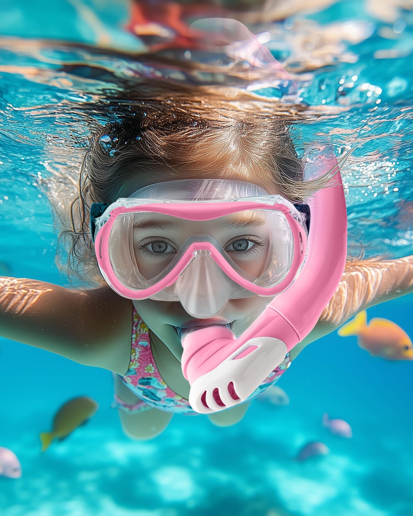 OutdoorMaster Marlin Children's Snorkel Set, Adjustable Strap, Dry Top Diving Mask, Anti-Fog Snorkel Mask, Children's Swimming Goggles for Boys and Girls, Age 4-14