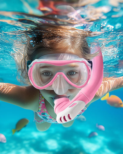 OutdoorMaster Marlin Children's Snorkel Set, Adjustable Strap, Dry Top Diving Mask, Anti-Fog Snorkel Mask, Children's Swimming Goggles for Boys and Girls, Age 4-14