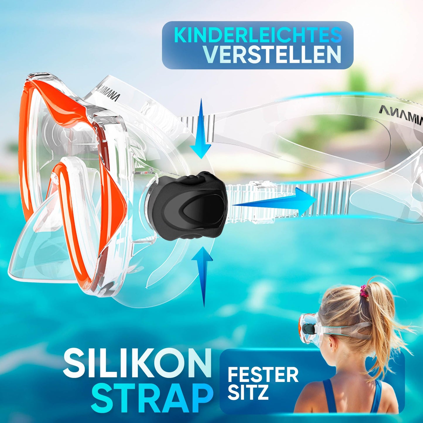 Das Neue KAIMANA® SeaExplorer Schnorchelset Kinder + Tragetasche, Taucherbrille mit Schnorchel, Taucherbrille Kinder, Alternative zur Schnorchelmaske Kinder, Taucherbrille mit Stoffband/Silikonband
