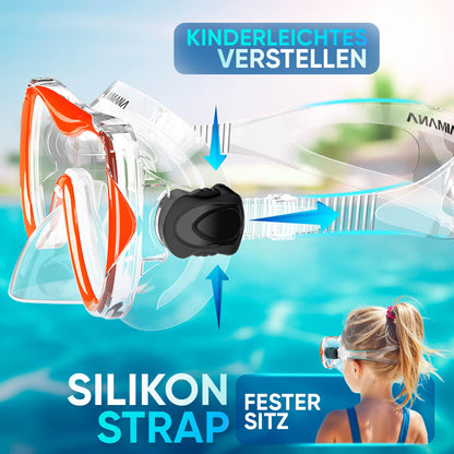 Das Neue KAIMANA® SeaExplorer Schnorchelset Kinder + Tragetasche, Taucherbrille mit Schnorchel, Taucherbrille Kinder, Alternative zur Schnorchelmaske Kinder, Taucherbrille mit Stoffband/Silikonband