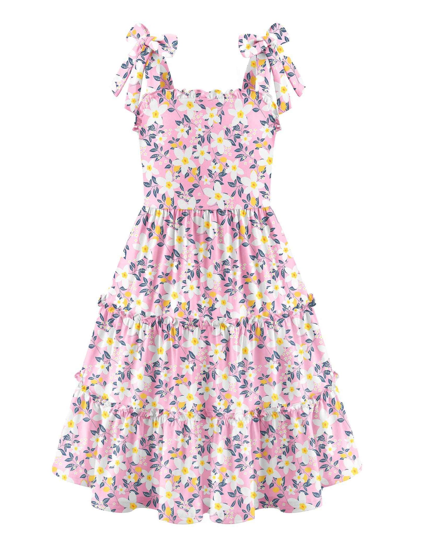 Arshiner Mädchen Kleider Fliege Trägerkleid Kinder Baumwolle Sommerkleid Ärmelloses A-Linie Swingkleid Schulterfrei Elegant Freizeitkleid für Mädchen 5-15 Jahre
