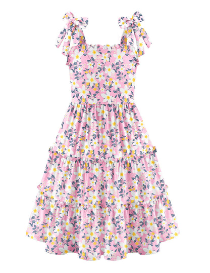 Arshiner Mädchen Kleider Fliege Trägerkleid Kinder Baumwolle Sommerkleid Ärmelloses A-Linie Swingkleid Schulterfrei Elegant Freizeitkleid für Mädchen 5-15 Jahre