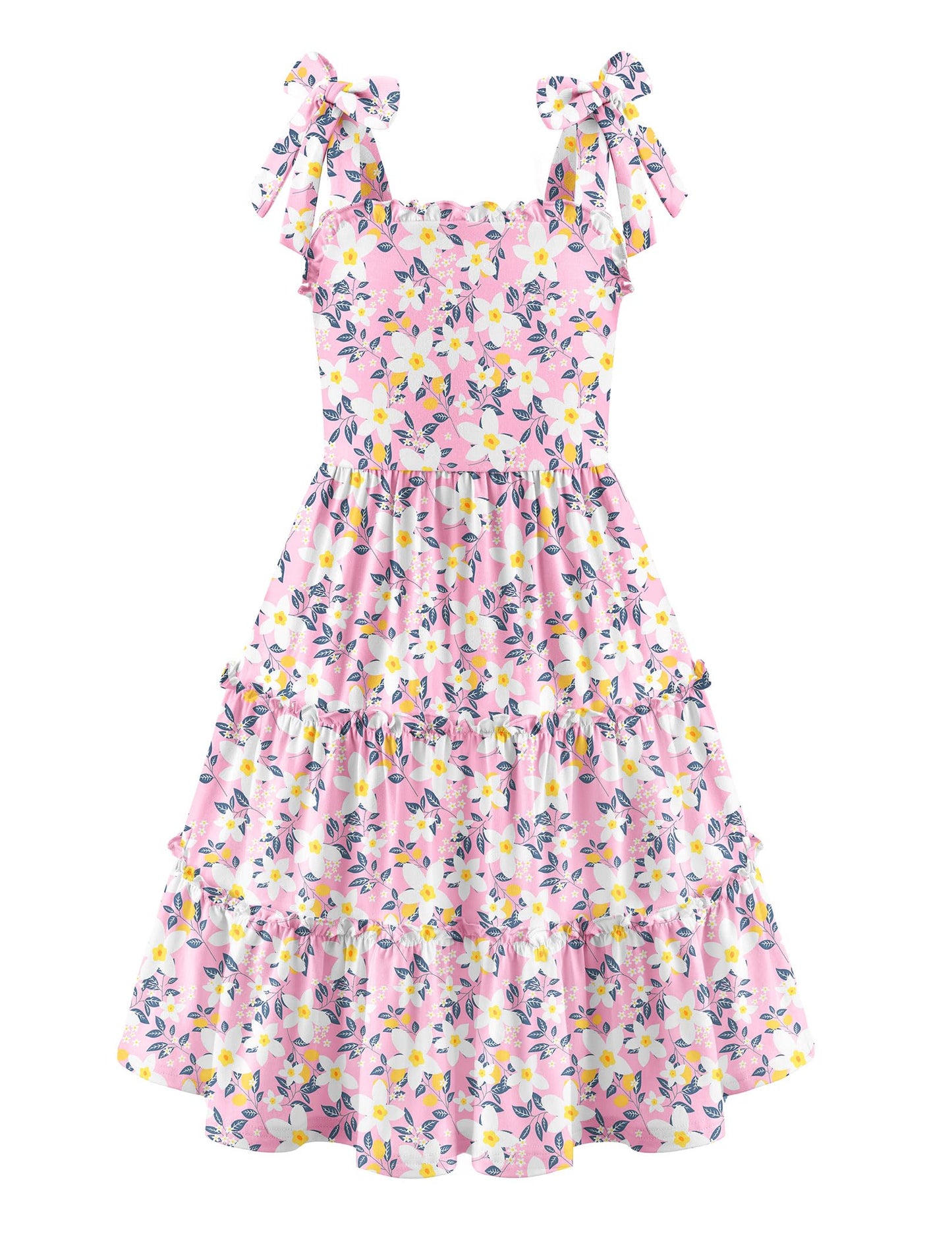 Arshiner Mädchen Kleider Fliege Trägerkleid Kinder Baumwolle Sommerkleid Ärmelloses A-Linie Swingkleid Schulterfrei Elegant Freizeitkleid für Mädchen 5-15 Jahre
