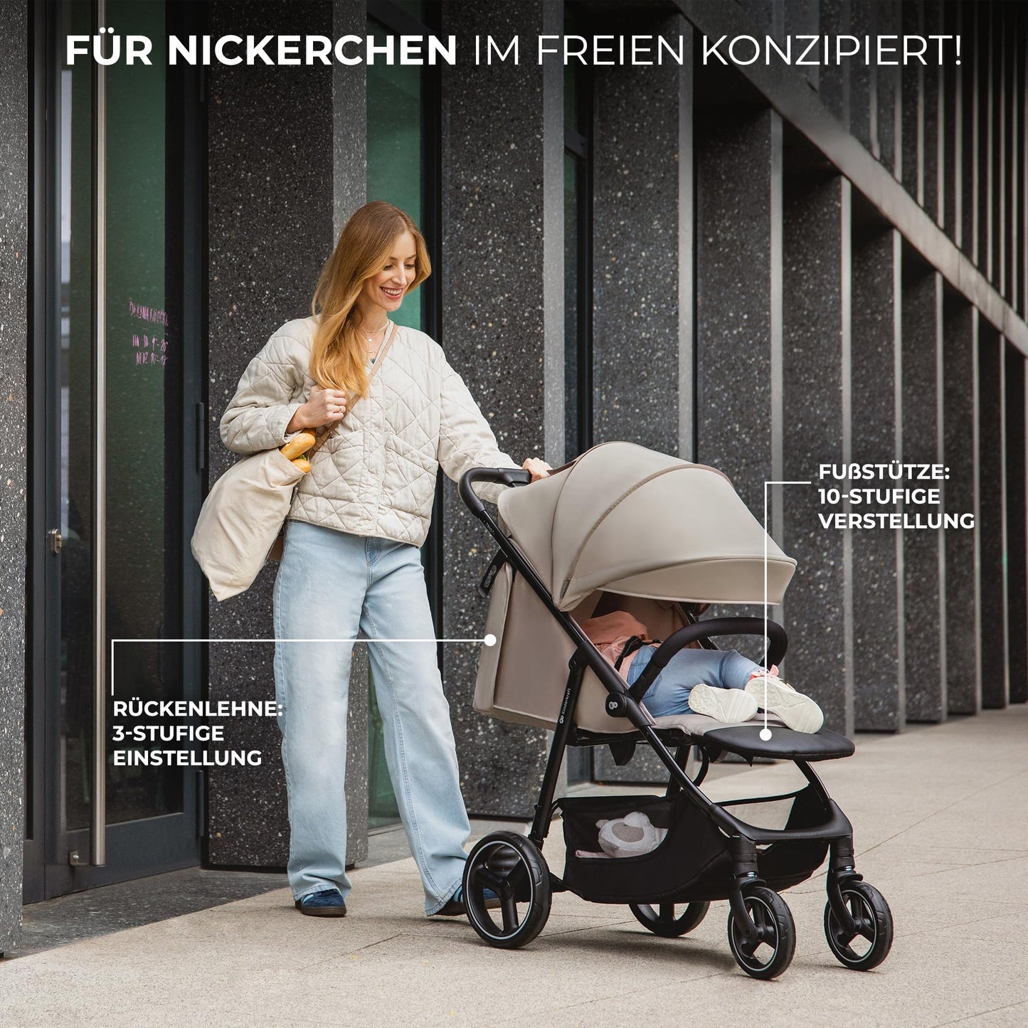 Kinderkraft TRIG 3 Kinderwagen, Kinderbuggy, Liegewagen, Sportwagen, Buggy, Zusammenklappen, Breite und tiefe Sitz, mit Liegeposition, 4 Rad Dämpfung, Große Dach, 5-Punkt-Gurt, bis zu 25 kg, Beige - Meloni2