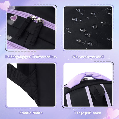 Schulrucksack Mädchen Herzdesign 22L mit Gepäckgurt für Schule | Spitze & Schleifendetails, Ergonomische 3D-Rückenpolsterung, wasserabweisendes Polyester, zahlreiche getrennte Fächer