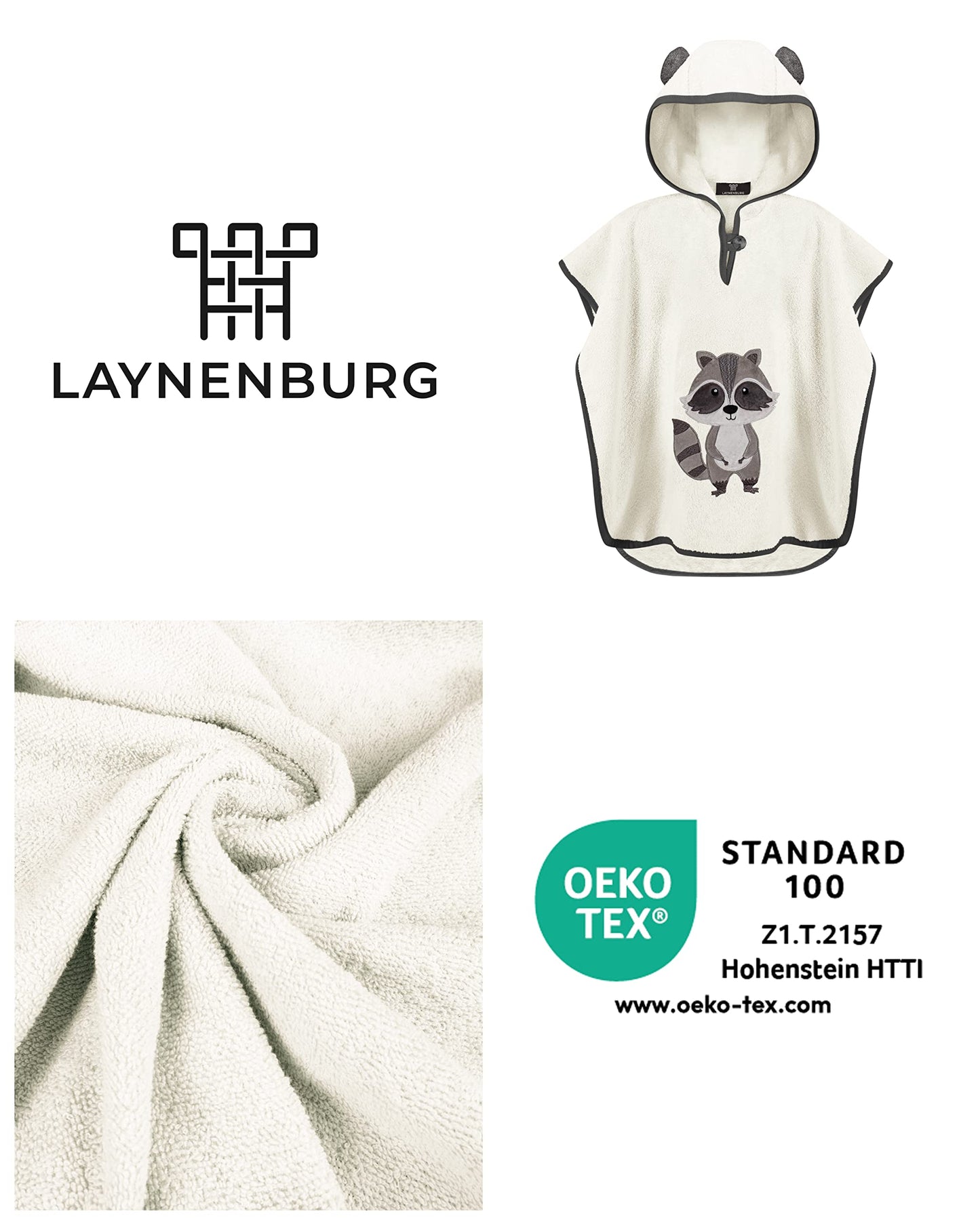 LAYNENBURG Premium Badeponcho Kinder mit Kapuze - 100% Baumwolle - OEKO TEX - Baby Jungen Mädchen Handtuch Poncho Frottee