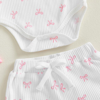 3tlg Baby Mädchen Sommer Kleidung Set Rüschen Kurzarm Strampler + Rüschen Shorts + Stirnband Babyset Weiche Neugeborene Ausgehen Outfit