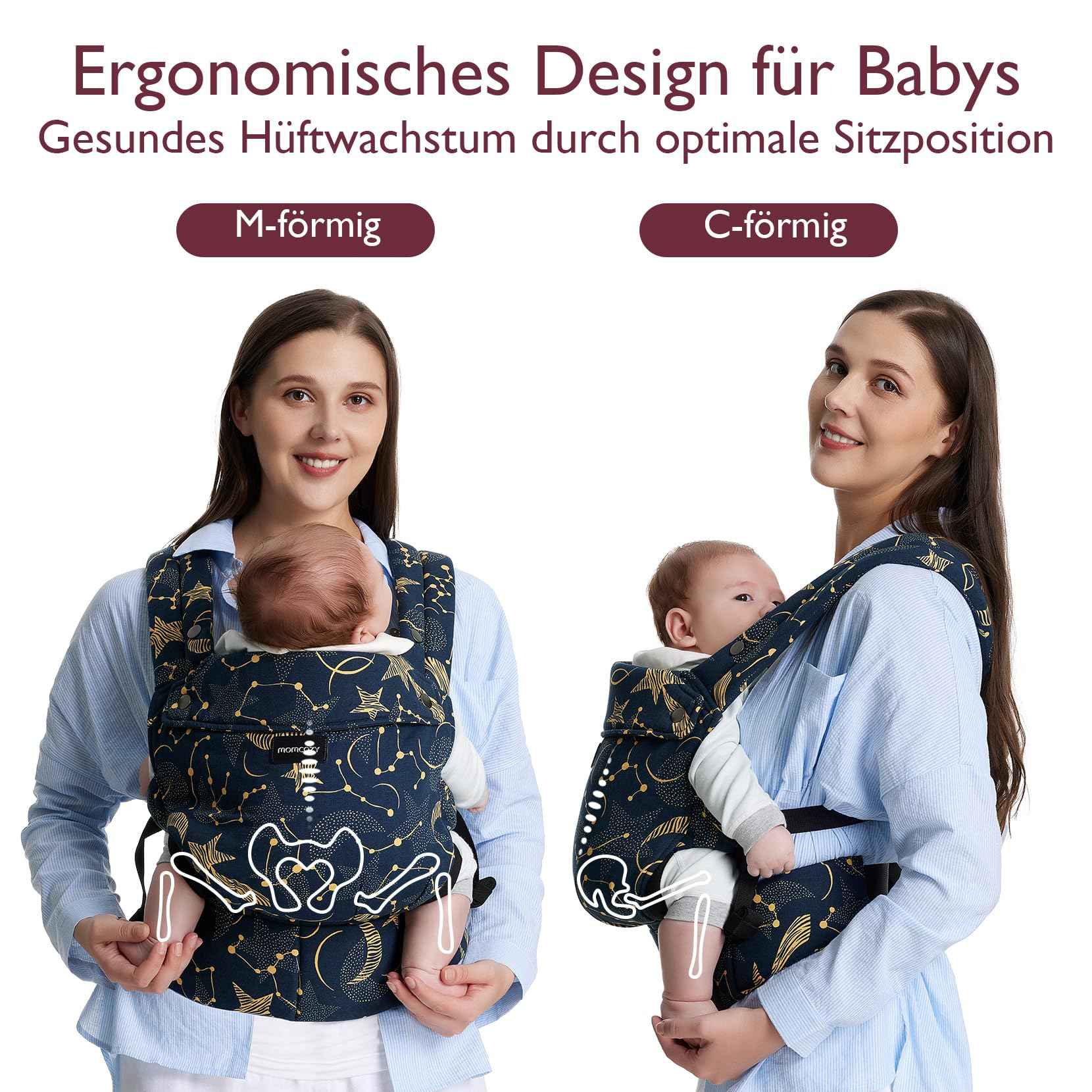 Momcozy Babytrage aus 100% Baumwolle – Baby Carrier für Kleinkind (3-24 Monate, 3,2-20 kg) · Ergonomische M-Position · X-Rücken · Taillengurt 64-127cm, Khaki