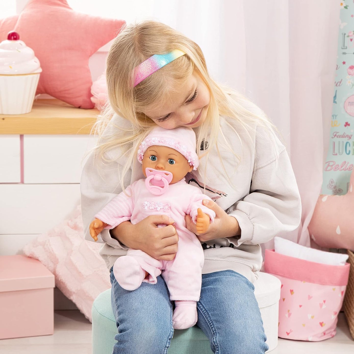 Bayer Design 93824CK Interactive Talking Sleeping Eyes Soft Body 24 Baby Dolls 38 cm Pink