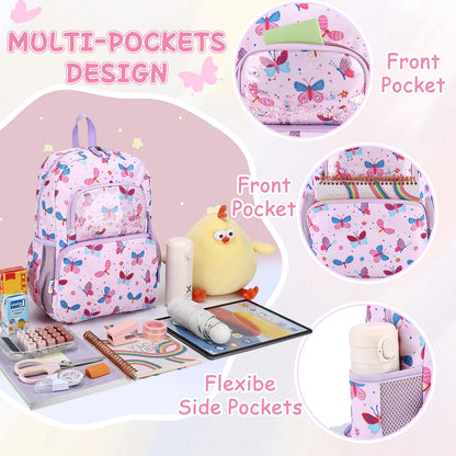 Kinderrucksack für Mädchen 5–8 Jahre, 12L Leichter & Wasserabweisender mit Brustgurt, Perfekt für Vorschule & Grundschule，Regenbogen