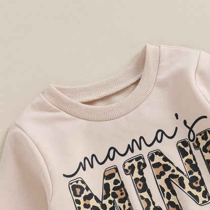 Geagodelia Baby Girl Clothing Outfit Set Long Sleeve Sweatshirt + Leopard Trousers Newborn Soft Baby Set Mama's Mini 2-Piece