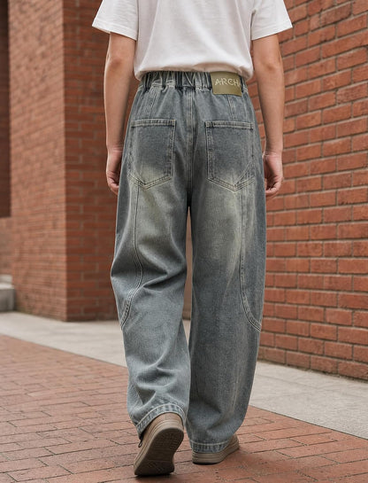 Baggy Jeans Jungen Weites Bein Gummibund Denim Jeanshosen Gr.120-170 | Baumwolle Lässige kinder Jeans Jungen Elastischer Freizeithose für 5-14 Jahren
