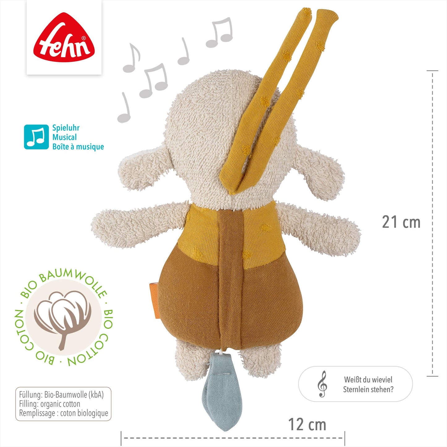 Fehn Mini-Spieluhr Fee – Kuscheltier & Einschlafhilfe: Aufzieh-Spieluhr mit sanfter Melodie „Schwanensee“ beruhigt in jeder Situation – für Babys und Kleinkinder ab 0+ Monaten
