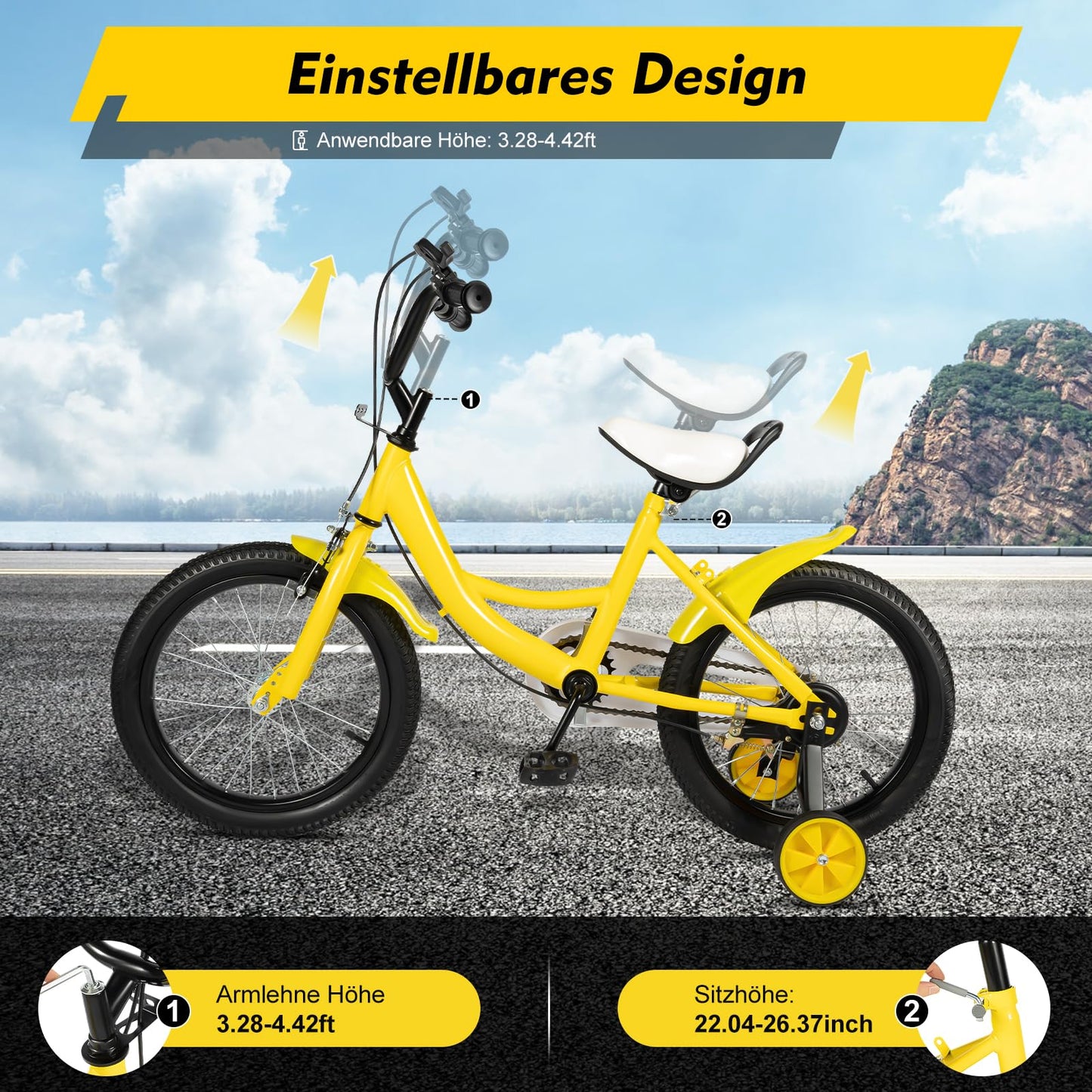 HUSPOO 16 Zoll Kinderfahrrad, Kinderfahrrad für Jungen und Mädchen Kinder, Anfänger Fahrrad Kinderfahrrad Radfahren mit Stabilisatoren und Korb, geeignet für Kinder im Alter von 5-8 Jahren - Meloni2