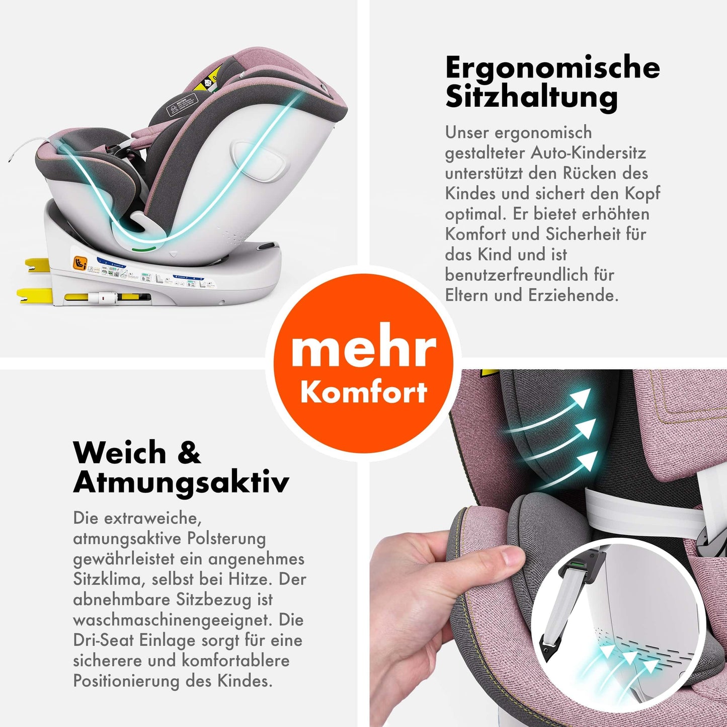Daliya® Kindersitz ROTAZIONE | I-SIZE 40-150 cm | 8 Pos. | Isofix | (SIP) | Top Tether | 360° | 5 Punkt Gurt | Gruppe 0+ / I/II/III 0-36 KG | Neueste Zulassungs UN ECE Reg. 129 (Beige) - Meloni2