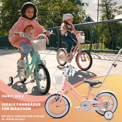 sun baby Mädchenfahrrad 12, 14 und 16 Zoll Radgröße Heart Bike zur Auswahl, mit Abnehmbarer Schubstange, Kinderfahrrad für Mädchen von 2 bis 6 Jahre