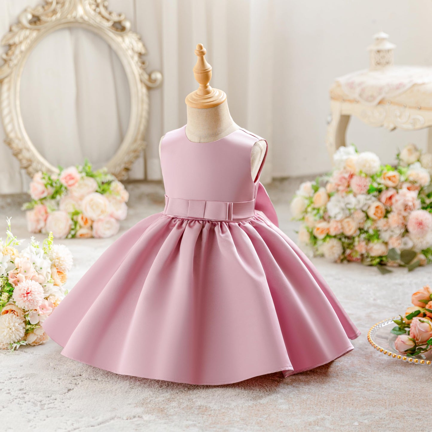 Baby Mädchen Kleid Satin Bowknot A-Linie Taufe Kleid Ärmellos Kleinkind Prinzessin Geburtstag Kleider Kinder Hochzeit Blumenmädchen Kleid Festliche Party Kleid
