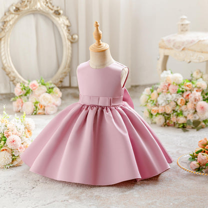 Baby Mädchen Kleid Satin Bowknot A-Linie Taufe Kleid Ärmellos Kleinkind Prinzessin Geburtstag Kleider Kinder Hochzeit Blumenmädchen Kleid Festliche Party Kleid