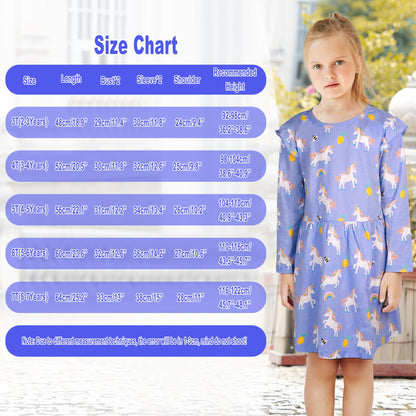 FILOWA Kleider für Mädchen Kinder Einhorn Blumen Stickerei Herz Druck Tier Sommerkleid Cartoon Kinderkleider Embroider Baumwolle Mädchenkleid Lange/Ärmellos Lässige Geburtstag Kinderkleidung,Gr.92-128
