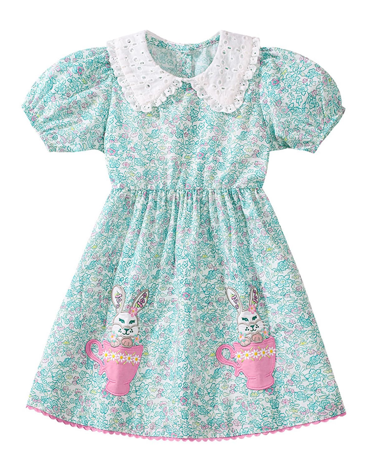 Kleinkind Mädchen Kurze Ärmel Ostern Kleid Baumwolle lässig Jersey Shirt Playwear Applique Kleid