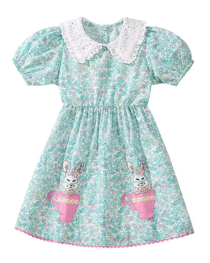 Kleinkind Mädchen Kurze Ärmel Ostern Kleid Baumwolle lässig Jersey Shirt Playwear Applique Kleid