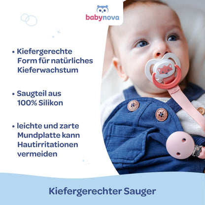 babynova Silikon Schnuller 2er-Set mit Sterilisationsbox - Schnuller Größe 1, 0-6 Monate - kiefergerechter Nuckel – BPA-frei – Made in Germany - Elefanten
