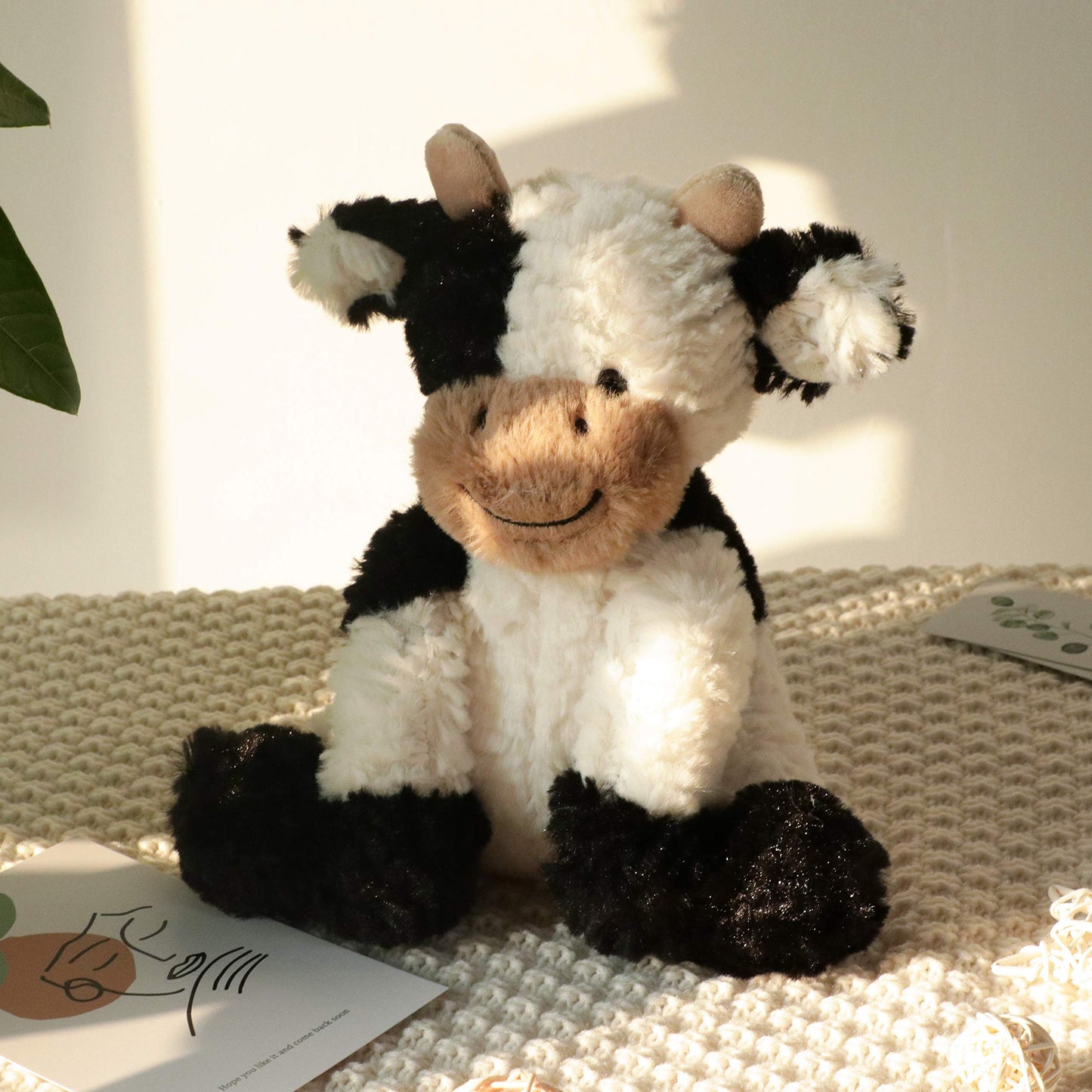 Hopearl Niedliches Plüschkuh-Spielzeug, Schlenker, Milchrinder, weiches Stofftier, niedliches Geburtstag, für Jungen, Mädchen, Kinder, Kleinkinder, 22,9 cm