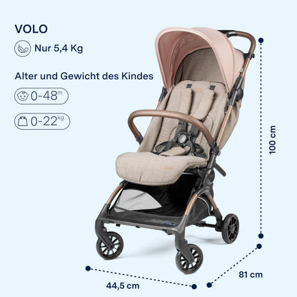 PEG Leichter Buggy Volo mit Regenschutz, Handgepäckgröße, Flugzeuggeeignet, Kompakt, Ab Geburt bis 22 kg, Reisetasche Inklusive, Malva