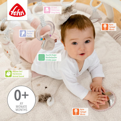 Fehn 3-D-Activity-Decke Spielbogen Peru – Baby Krabbeldecke mit 5 abnehmbaren Spielzeugen zum Greifen – Spieldecke für Babys und Kinder ab 0+ Monaten – Krabbelmatte als Geschenk zur Geburt