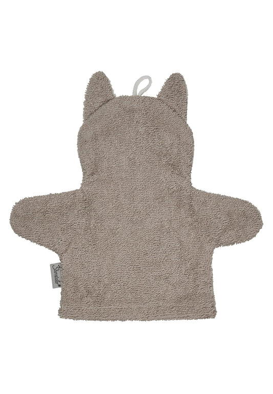 Sterntaler Wash Mitts Cat Lilly - Terry cloth baby wash mitt made of absorbent, soft cotton, ensures fun while bathing and showering - Baby and children's washcloths, grey 
