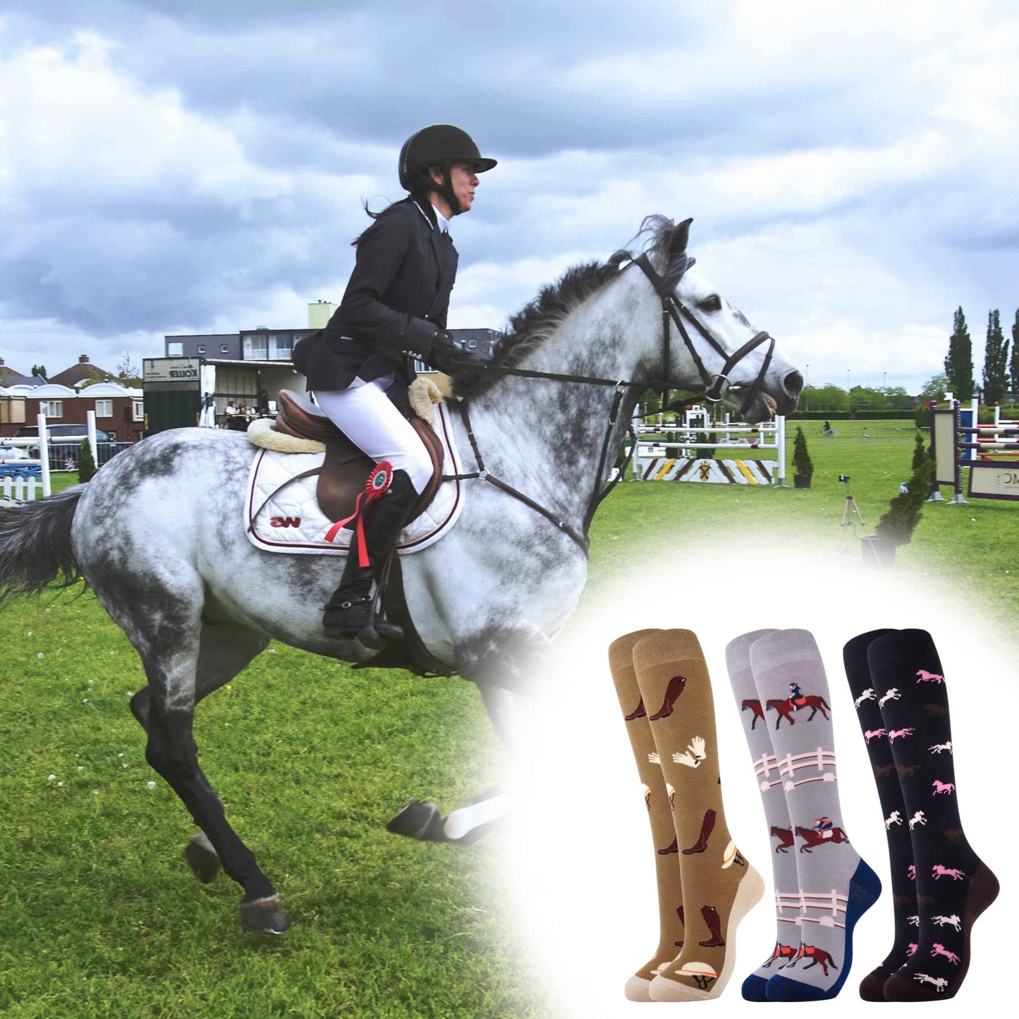 Belloxis Women's Socks 39-42 Horse Girls Gift Knee Socks Women's Rider Cotton Socks