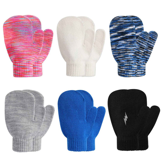 TAGVO 6 Pairs of Winter Magic Gloves, Children's Stretchy Warm Magic Gloves & Mittens Boys or Girls, Knitted Gloves, Unisex Knitted Full Finger Mittens for 5-13 Years