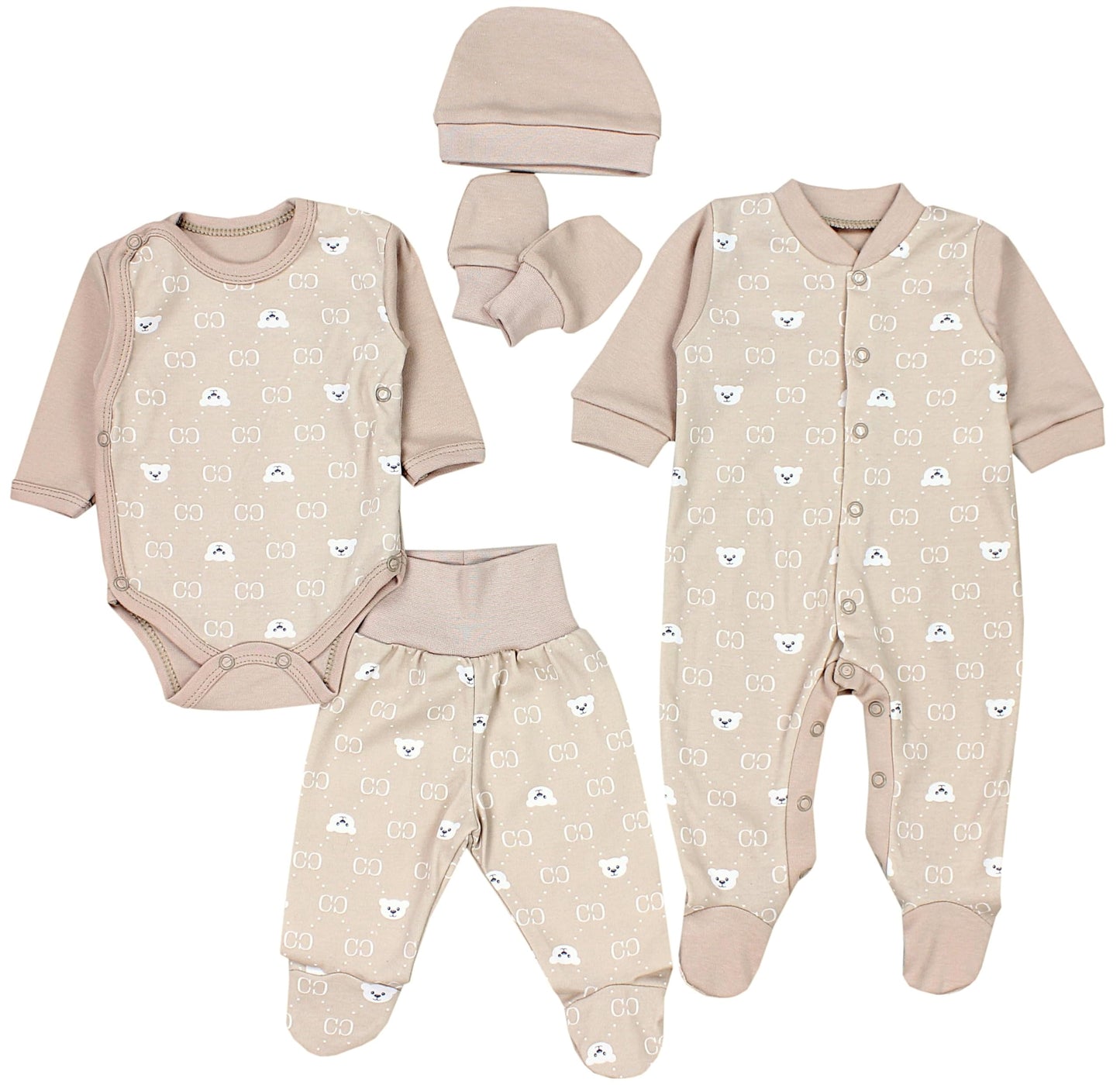 TupTam Baby Kleidung Set Jungen Langarm Bekleidung Neugeborene Füßlingen Hose Body Strampler Mütze 5 tlg