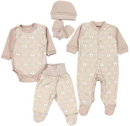TupTam Baby Kleidung Set Jungen Langarm Bekleidung Neugeborene Füßlingen Hose Body Strampler Mütze 5 tlg